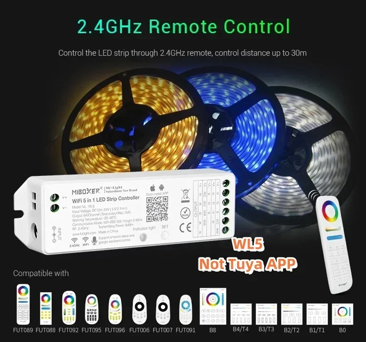 Miboxer WiFi 5 in 1 WiFi Led Controller WL5  For Led Strip Support Tuya or Not Support Tuya App/Third Party Voice App Control