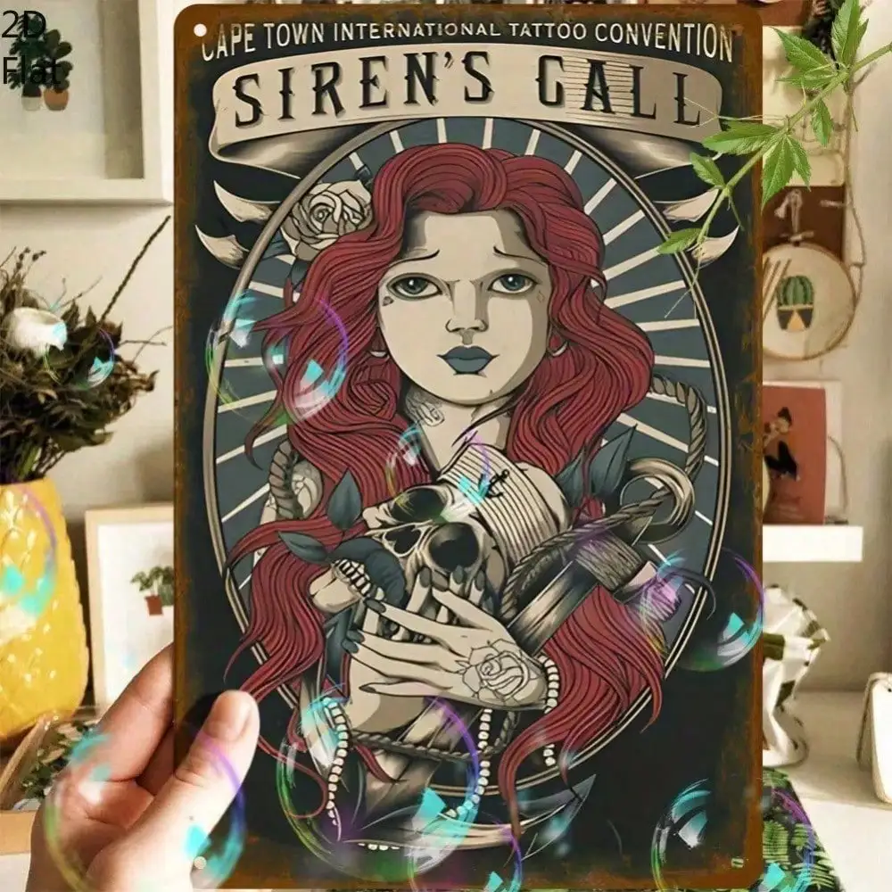 Capa Town Arte de pared de metal Vintage gótico sirena esqueleto logotipo plano decoración para el hogar Bar