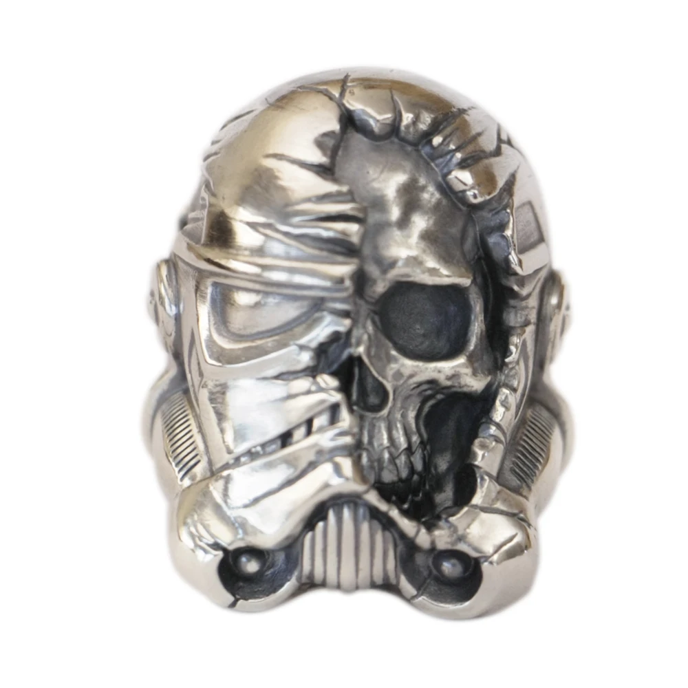 

925 Sterling Silver Half Face White Warrior Punk Ring TK311 Open US Size 8~15