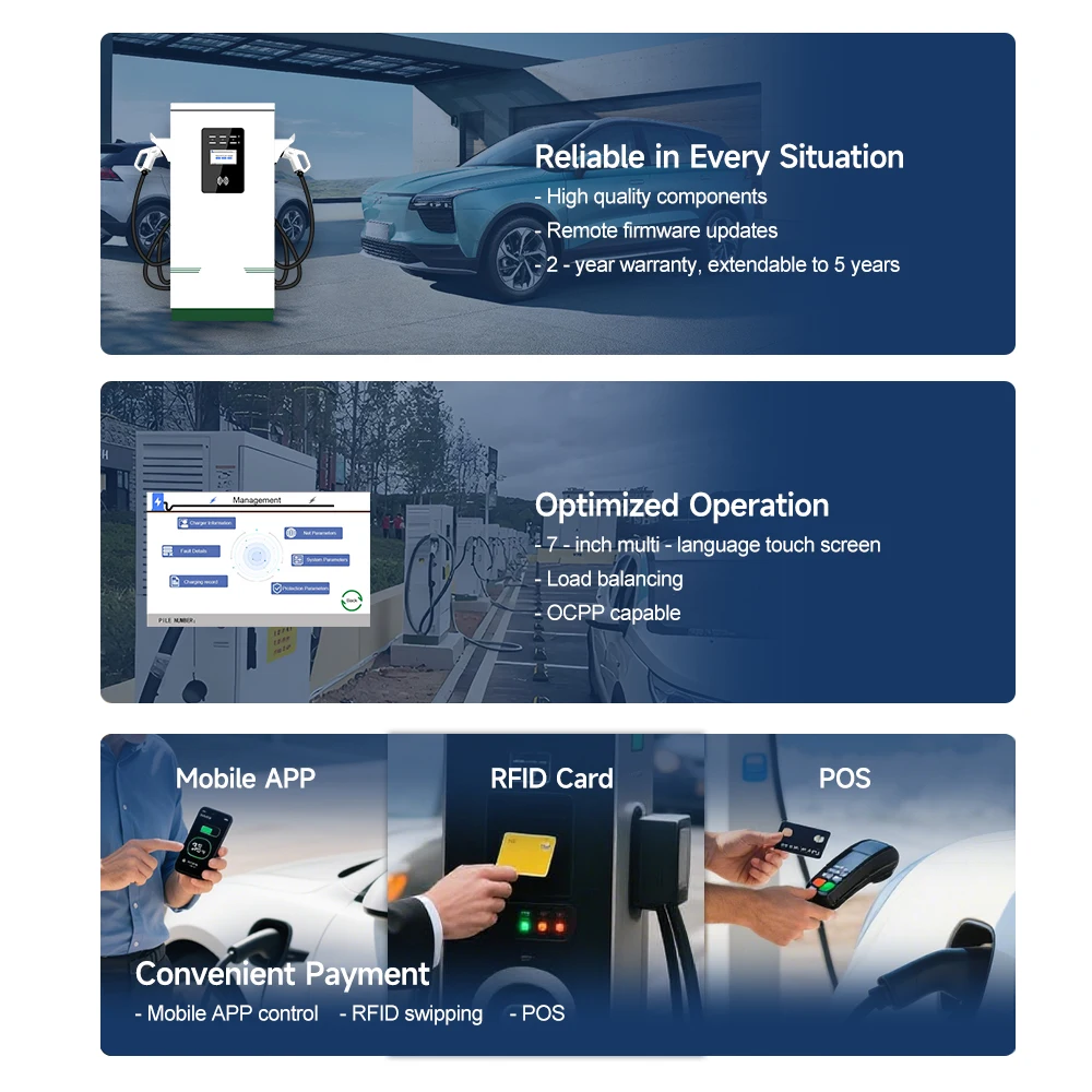 شاحن EV مثبت على الأرض كومة DC بنادق مزدوجة 160KW محطة شحن المركبات الكهربائية للاستخدام التجاري