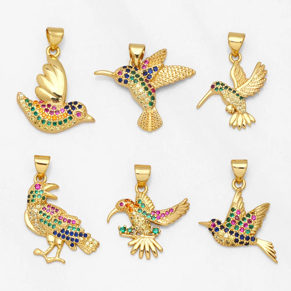 OCESRIO Multicolor Bird of Peace Pendant for Necklace DIY Copper Gold Plated CZ Woodpecker Eagle Jewelry Making Supplies pdta779