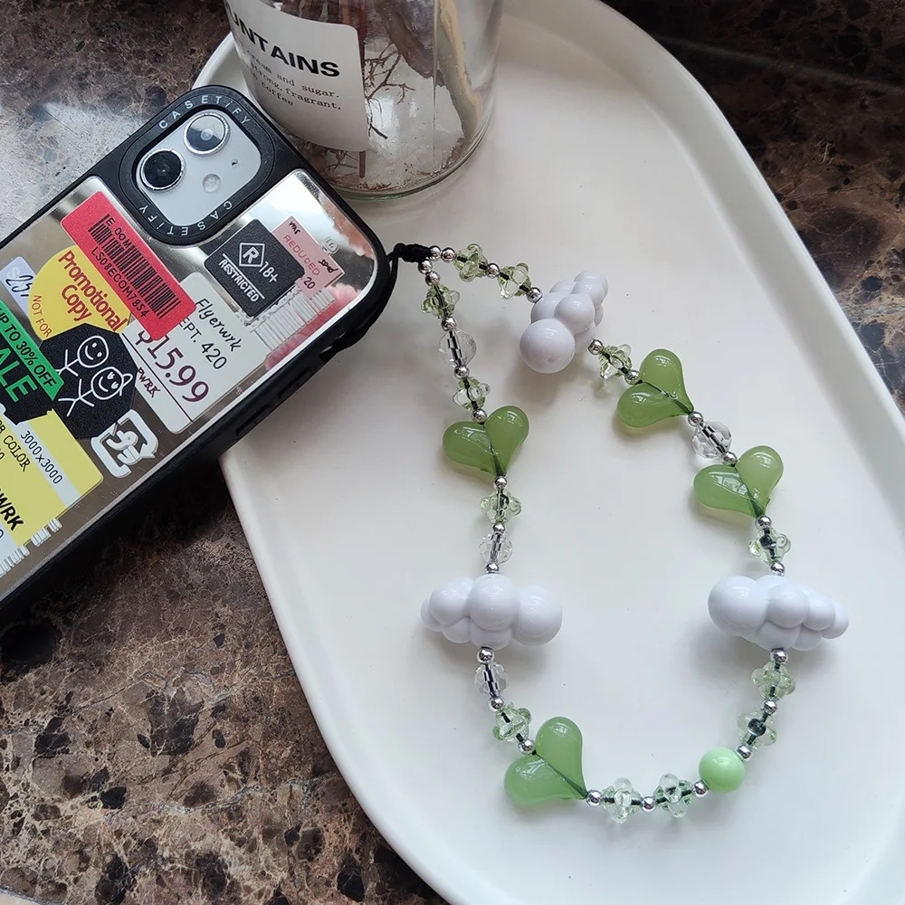 2023 Pink Heart Phone Straps White Clouds Phone Charm Cellphone Y2K Accesories Jewelry for Women Ins Fashion Korea Phone String
