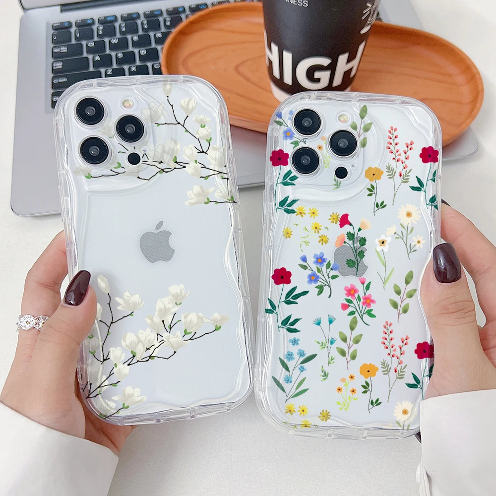 New Ins Flowers Phone Case for Oppo A98 A94 A79 A78 A76 A74 A60 A58 A57 A55 A54 A53 A38 A17 A16 A15 A3x 5G 3D Wave Clear Cover