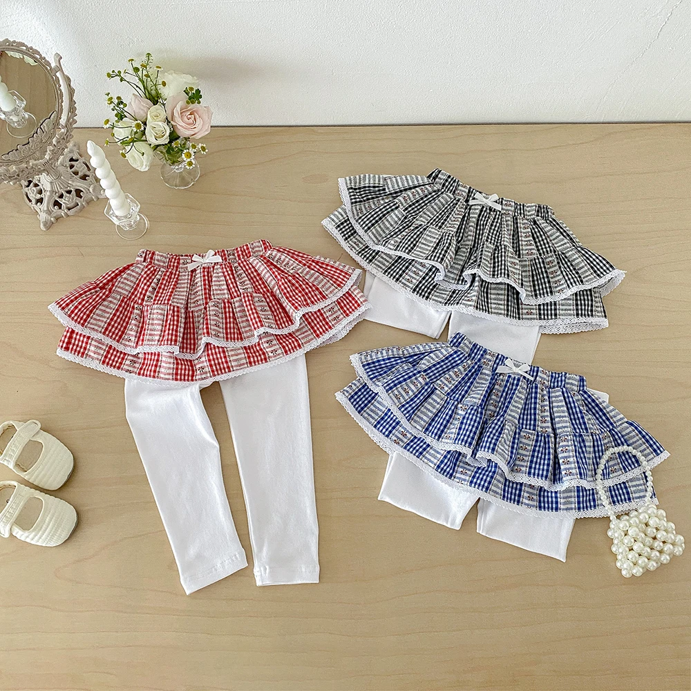 Kleinkind Mädchen Leggings Frühling Herbst Spitze Kariert Blumen Rock-Hose Spitze Prinzessin Kinder Rock-Hose Kinder Sommerhose