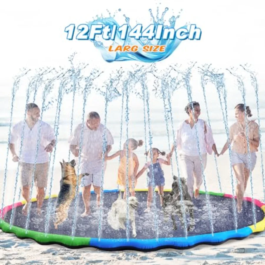 

12 ft Extra Large Non Slip Splash Pad 144 for Adult and Dog Giant Thicken Sprinkler Pool Summer Outdoor Fun Backyard Fountain M