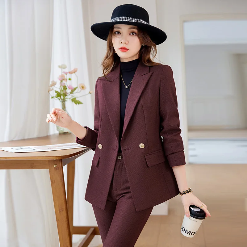 

Autumn and Winter 2023 New Purplish Red Suit Jacket Women's Pants Professional Casual Two-Piece Suit Fashion High-End