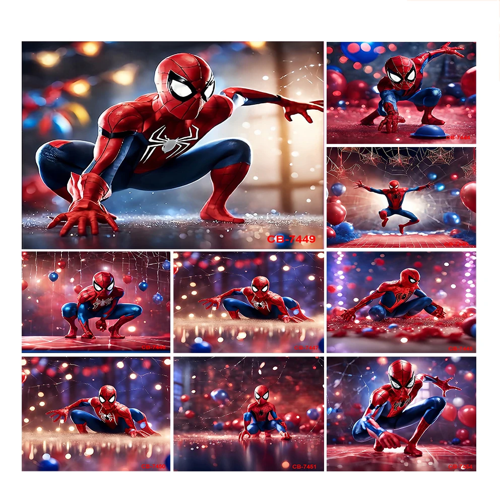 スパイダーマンパーティーの背景バナー、スーパーヒーローのテーマ、子供の誕生日の写真ポスター、スタジオの壁の装飾