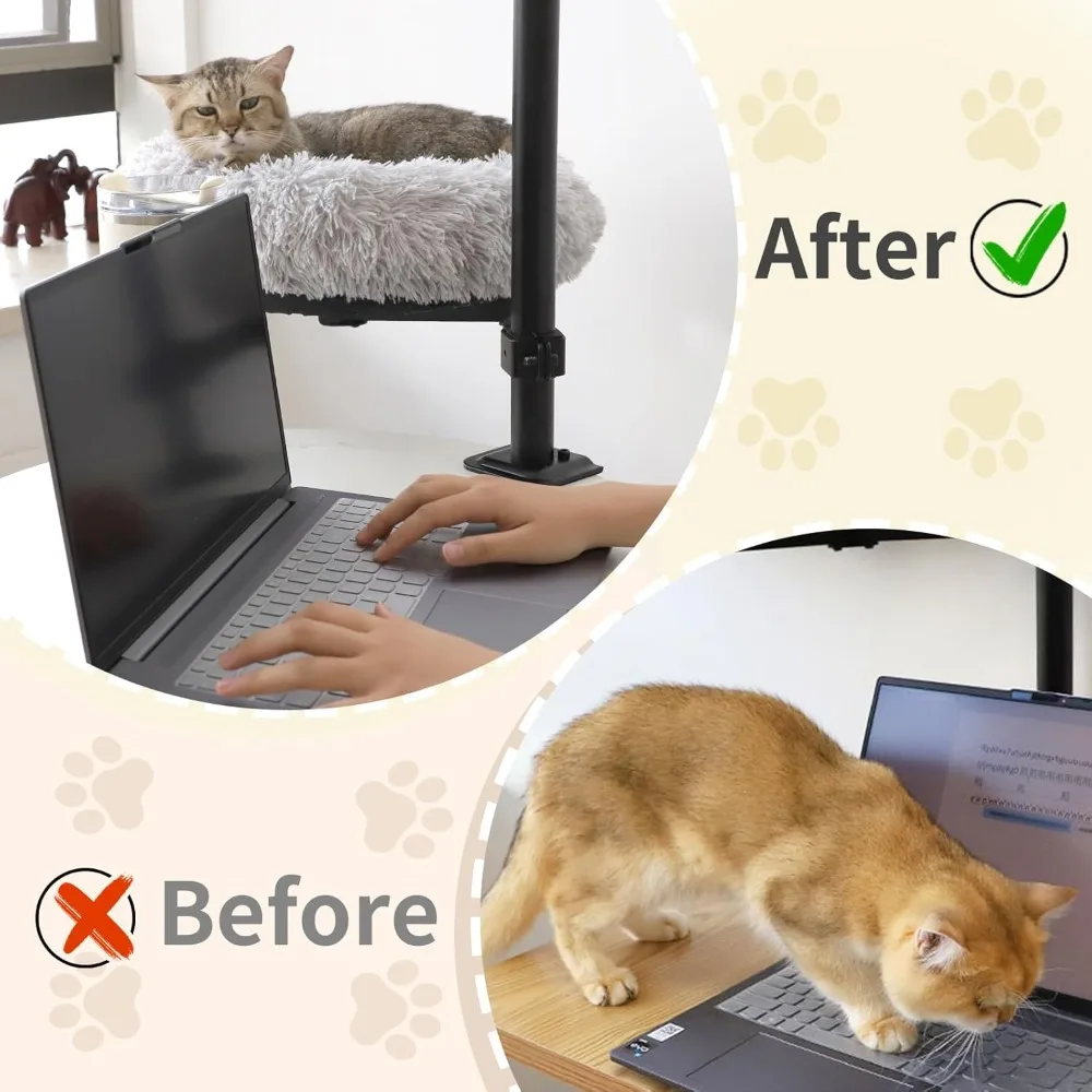 Cushion Desk Cat Bed Mount, Cats Table for Desk with Rotatable Metal Elevated Mount, Cozy Soft Plush Pet Cushion, Cat Beds