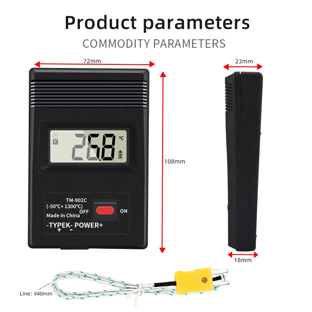 TM902C Digital K Type Thermometer Sensor + Thermocouple Probe Detector -50℃ to1300℃ Temperature Meter