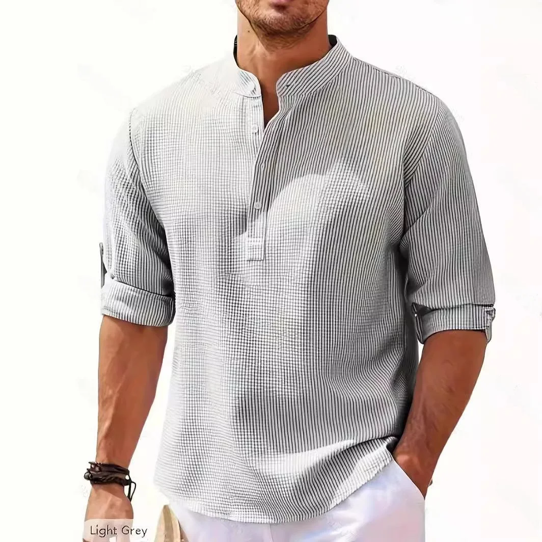 

Men's Long Sve irt Stand up Collar Open Button Casual Faion Comfortable Fit Classic Color for Busin Or Casual...