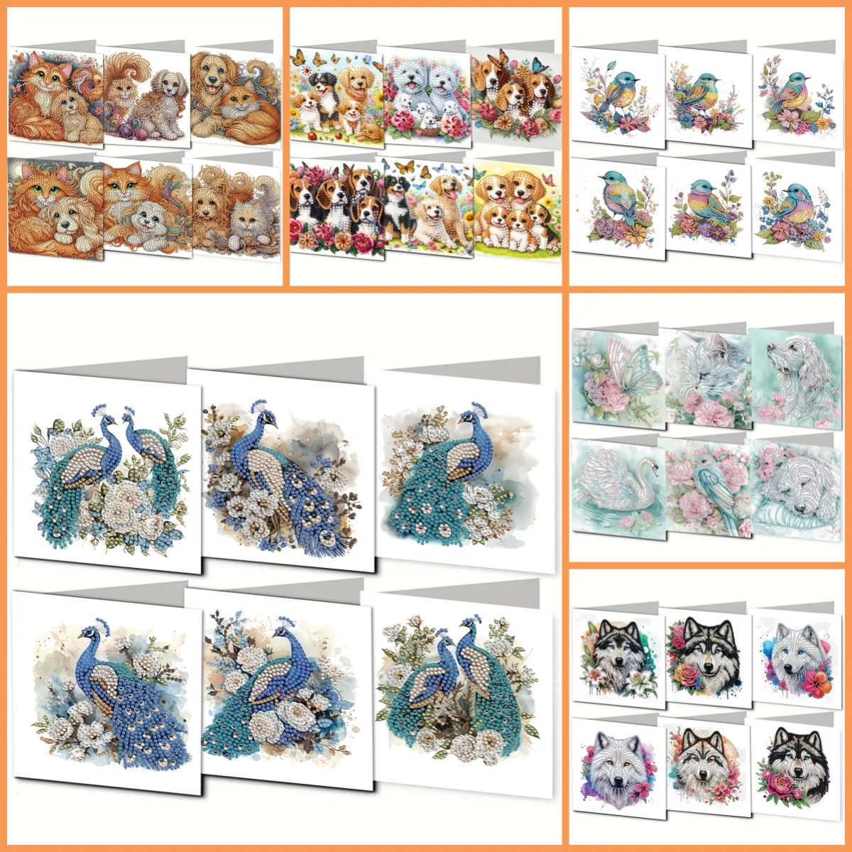 

36/5000 6 DIY diamond painting sets, Christmas-themed hand-pasted diamond paper greeting cards, party supplies, New Year gifts