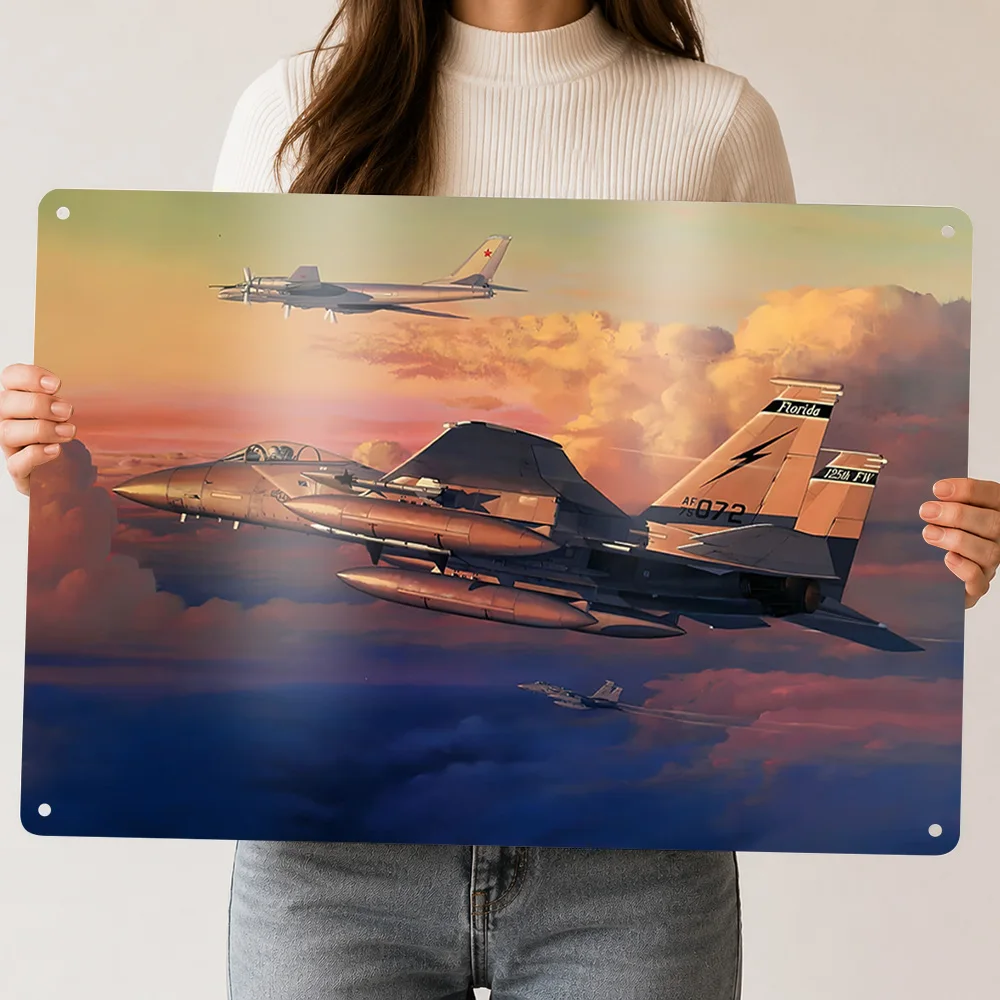 Jet Fighter 3D Printed Texture Poster Personalized Wall Art Retro Metal Tin Signs for Custom Plate Gaming Room Decoration Cozy