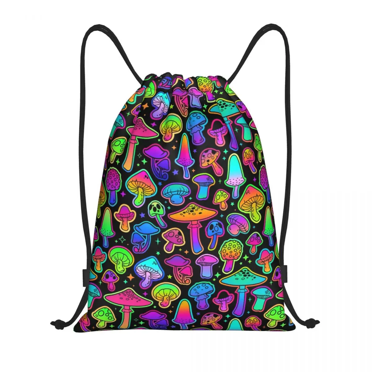 Psychedelic Magic Rainbow Mushrooms Drawstring Backpack Sports Gym Bag for Women Men Training Sackpack