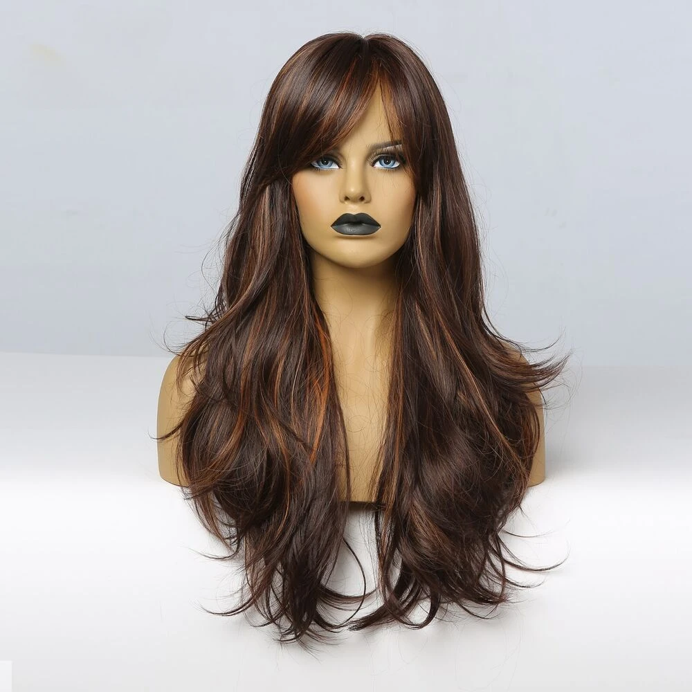 Long Water Wave Ombre Brown Blonde Synthetic Natural Middle Part WomenDaily Wigs