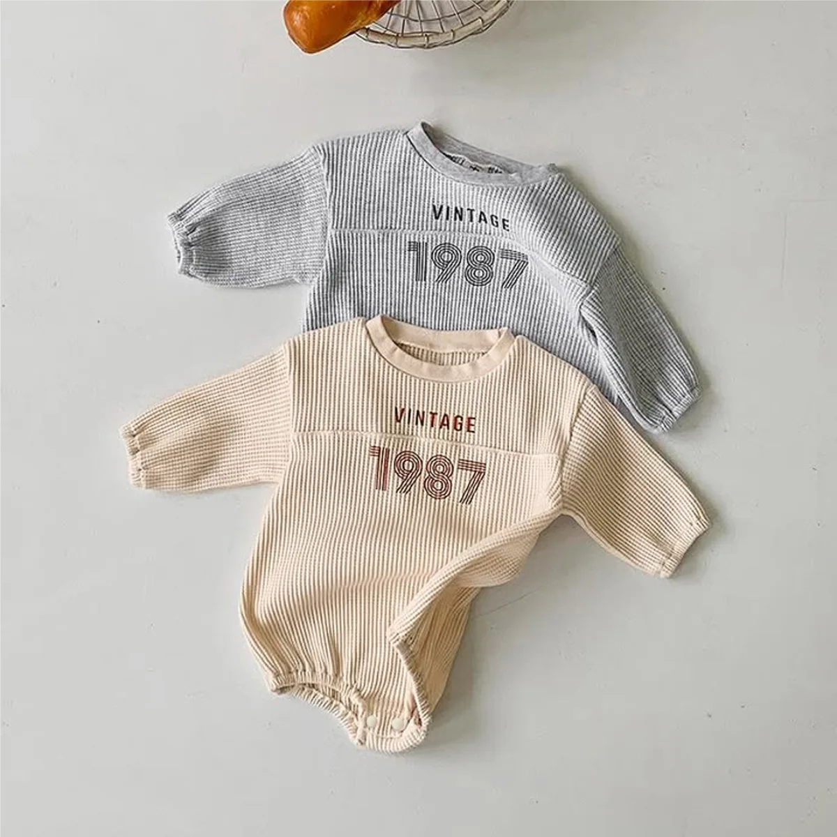 2025 Autumn New Baby Long Sleeve Letter Bodysuit Newborn Toddler Boy Girl Cotton Jumpsuit Infant Casual Waffle Clothes