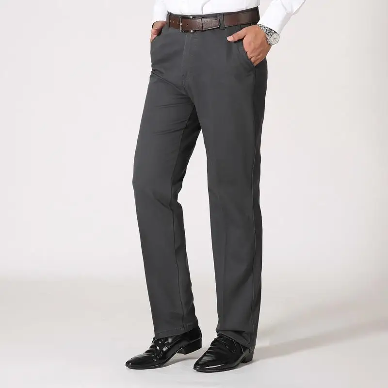 Men Fall Winter High Waist Cotton Casual Pants Loose Straight Trousers Middle Aged Business Long Bottoms New