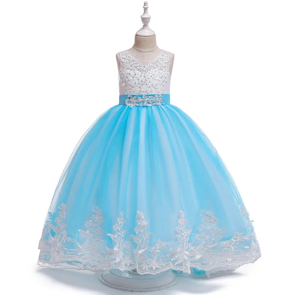 

Trailing White Lace Kids Wedding Dress For Girls First Communion Evening Bridesmaid Dresses Girl Princess Party Dresses ASQ03