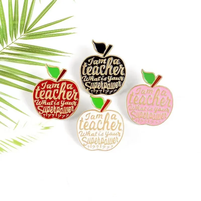 Custom Super Power Apples Enamel pins 4 colors Plants Brooches Lapel Badges Teacher Enlightenment Gift for for Friends Wholesale