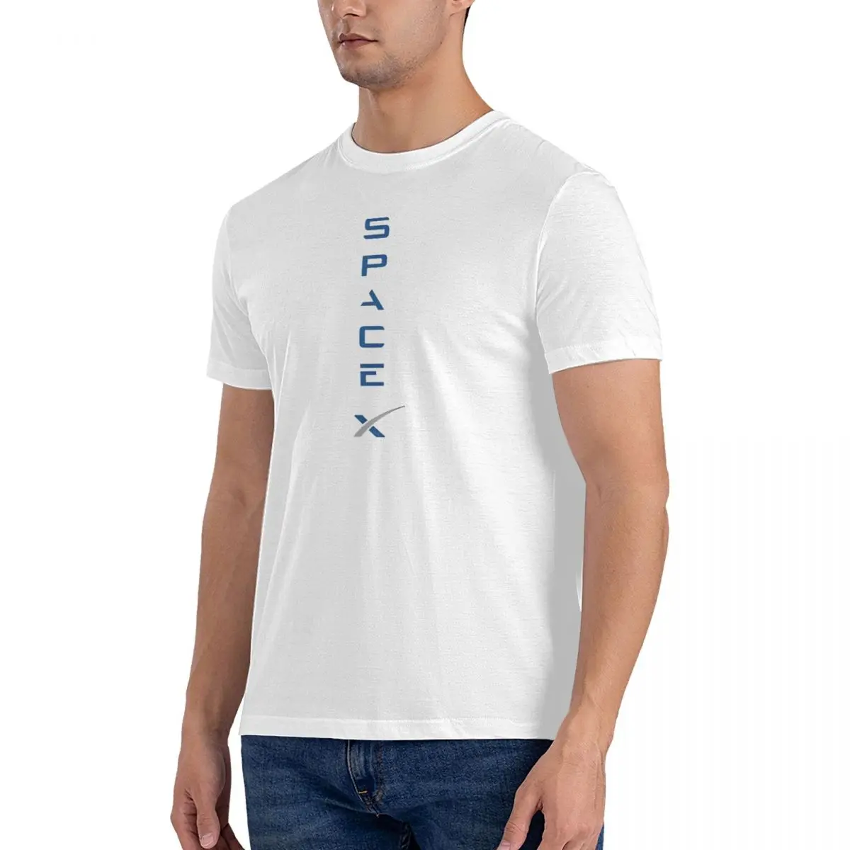 Sticker Men T Shirts SpaceX Unique Tees Short Sleeve Crew Neck T-Shirts 100% Cotton Graphic Printed Tops