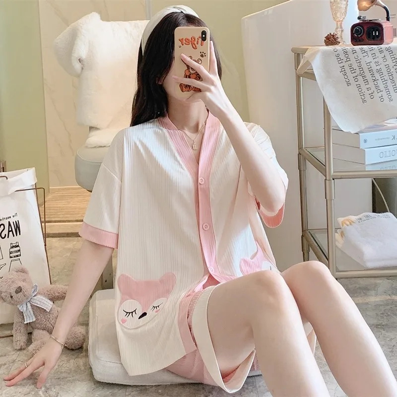 Women Pajama Set Summer Hot Sleepwear Shorts Cute Pijamas Girls Homewear Grils Cute Pyjama Short Pants Cartoon Home Clothes