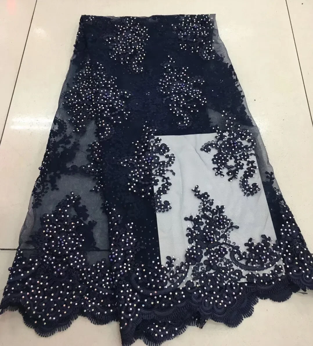 

African Wedding cord Lace Fabric Latest Embroidered Nigerian Mesh Tulle High Quality 2017 French Lace Fabric With Rhinestones