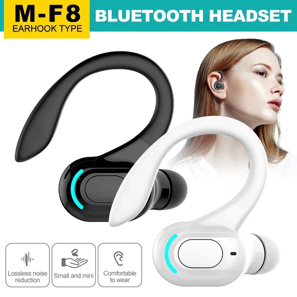 M-F8 Wireless Earphones Bluetooth 5.2 Single In-Ear Headset Waterproof Wireless Business Ear Earbuds Stereo Headphones with Mic