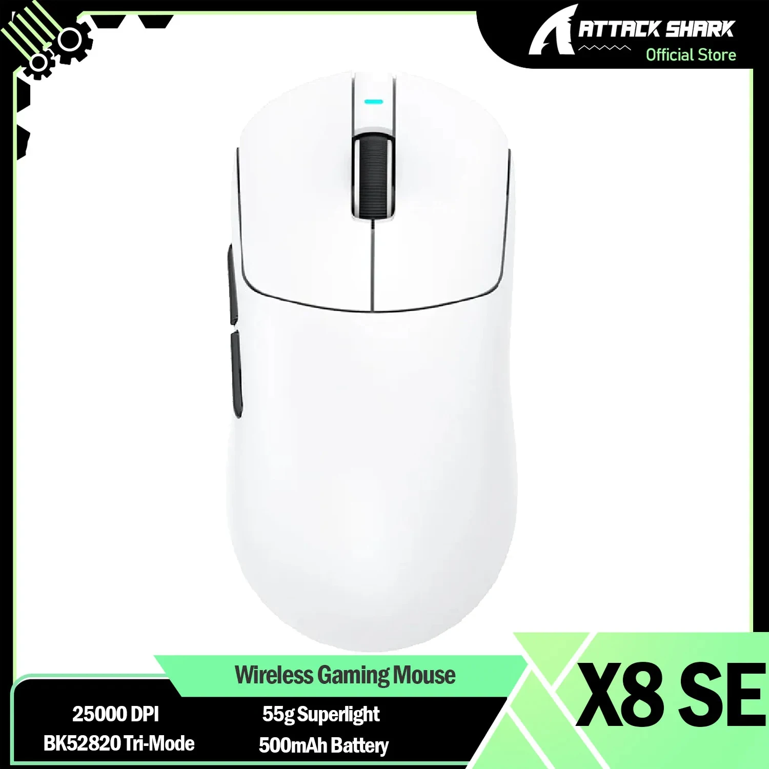 New ATTACK SHARK X8 SE Superlight Wireless Gaming Mouse,BK52820 Tri-Mode Mouse,25000DPI,500mAh Battery,5 Programmable Buttons