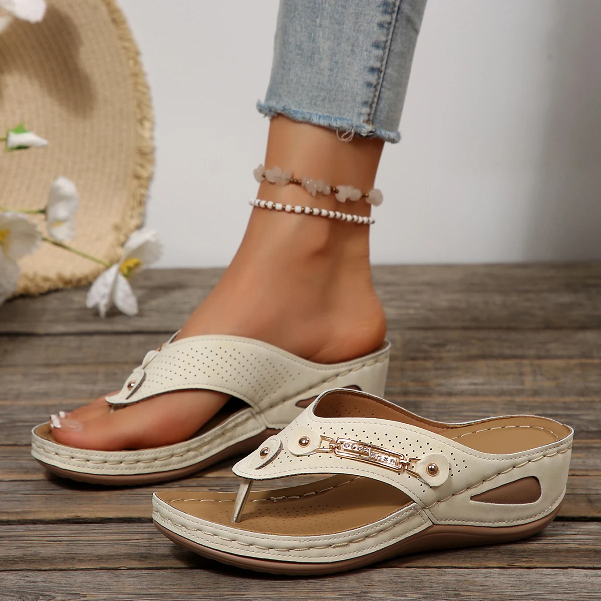 Sommer Damen Orthopädische Sandalen Orthopädische Flip-Flops mit Fußgewölbeunterstützung Dicke Sohle Hausschuhe rutschfest für den täglichen Gebrauch am Strand – Detail 17