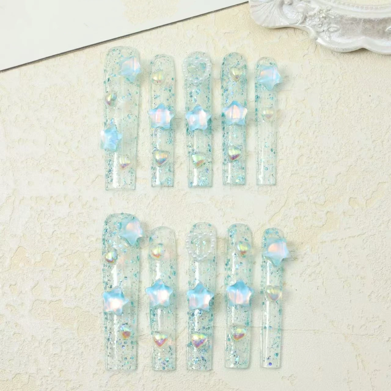 10pcs high-end Fresh and long handmade fake nails, Fresh and long nail decoration for girls
