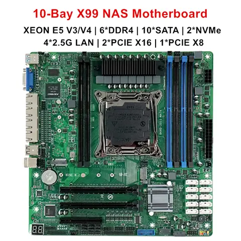Topton 10-Bay X99 NAS Motherboard XEON E5 V4 C612 6*DDR4 10*SATA 2*NVMe 4*2.5G LAN 3*PCIE Split Firewall Server M-ATX Mainboard