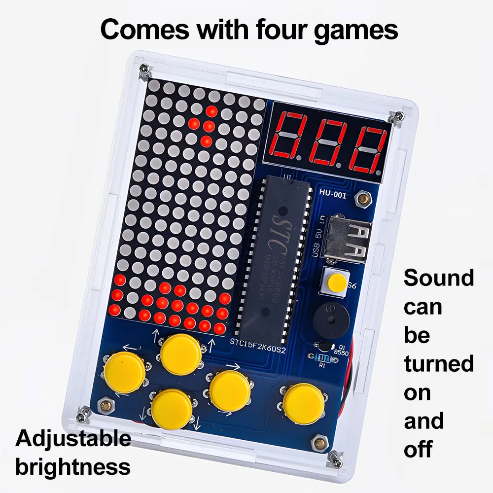 DIY Pixel Game Maker Kit Electronics Learning Assembly Solder Project Game Kit with Acrylic Case Mini Game Console