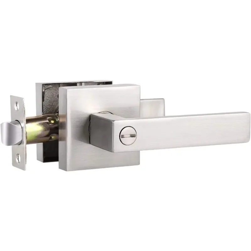 4 Pack Privacy Heavy  Door Lever Brushed Nickel Interior Door Handle Reversible Square Privacy Door Lever for Bedroom and B