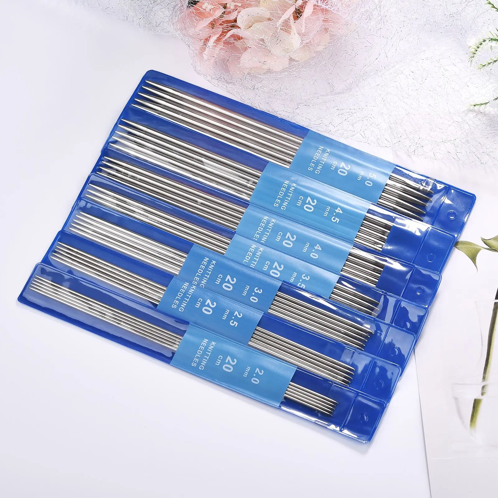 5PCS 20CM Stainless Steel Knitting Needles Set Double Pointed Straight Knitting Needles For Knitting Sweater Scarf Tools 2-5mm