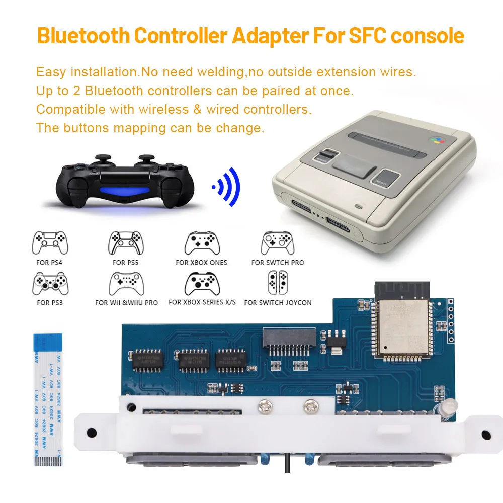 JP SFC iBlueControlMod Wireless Controllers Internal Adaptor Mod For EU SNES For Connecte to PS3/PS4/PS5/Switch Pro Contorller