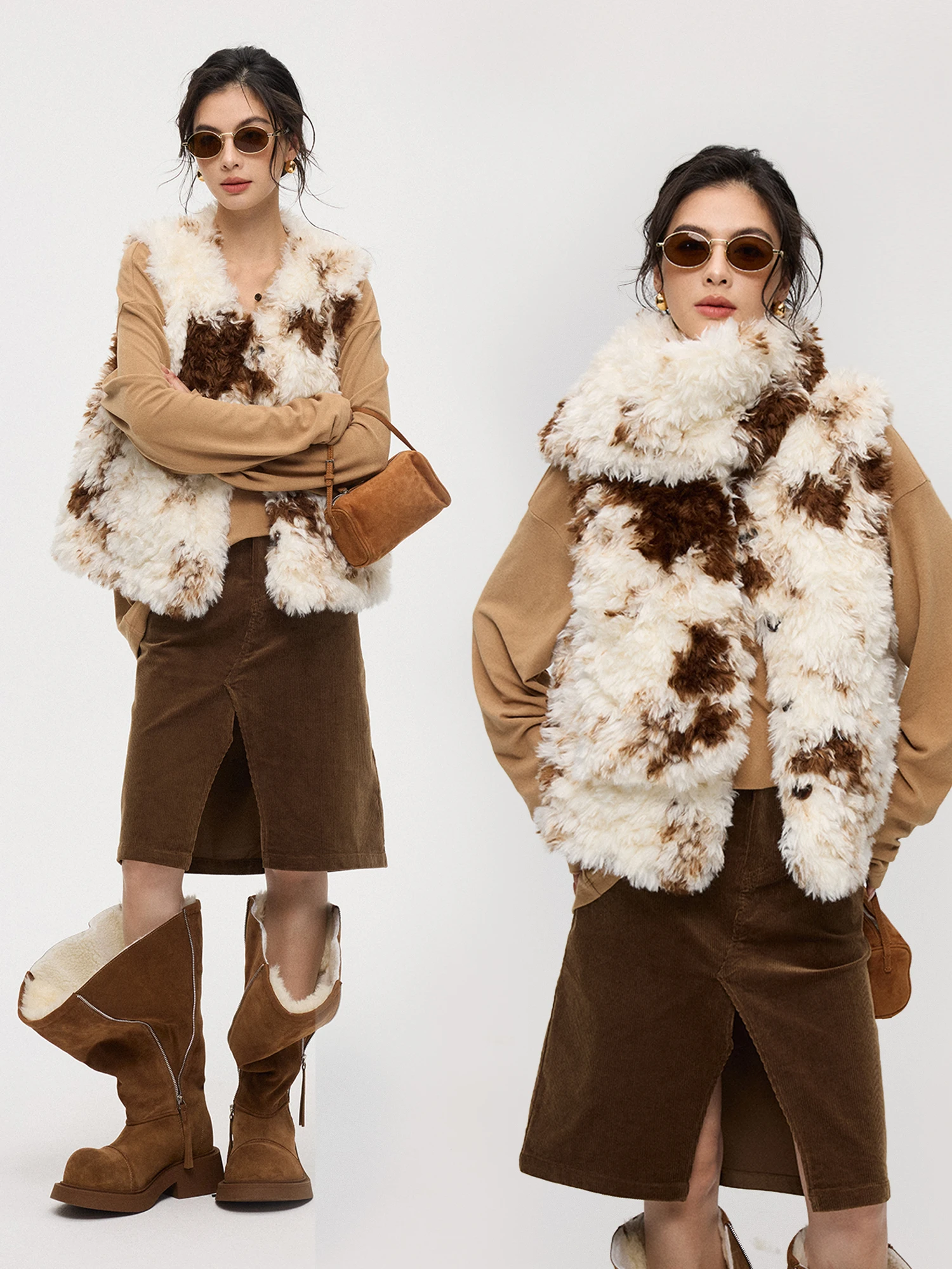 

Modern Printed Women's Scarf Vest Autumn Winter Eco-friendly Fur-resistant Polyester Commute Sle round Ne Single Button