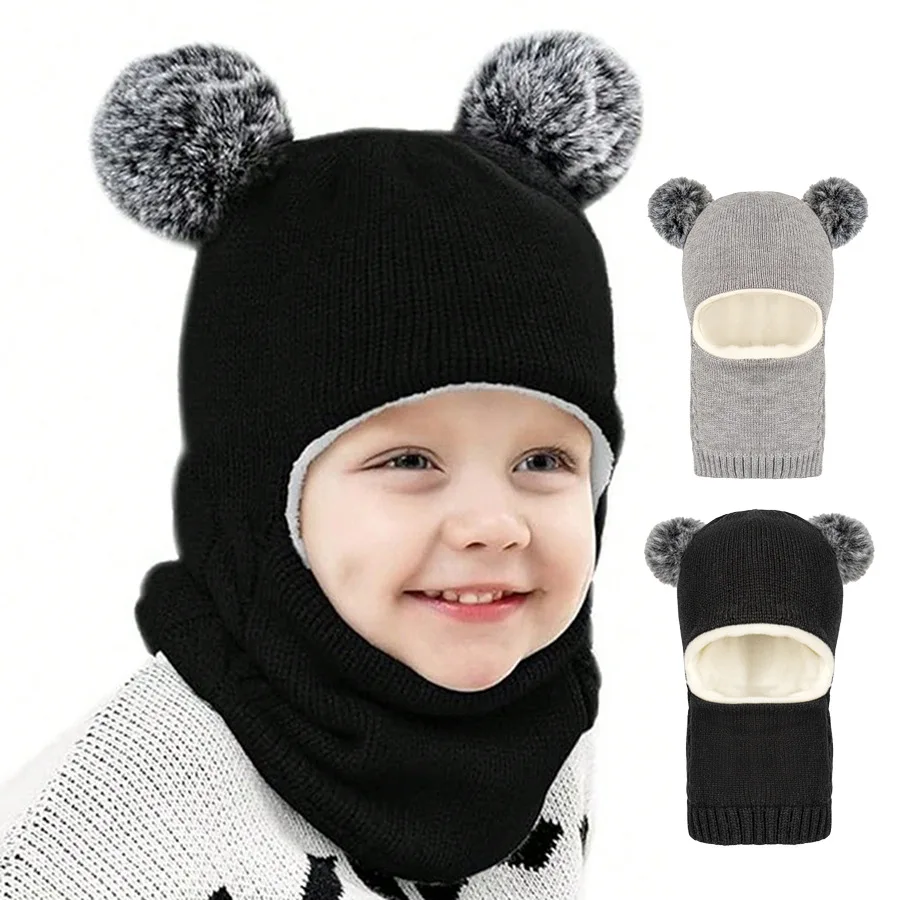 1pcs2-8Yunnter children's hat, scarf, integrated fleece ear protection head cover, baby boy/girl knitted wool hat, one-piece cap