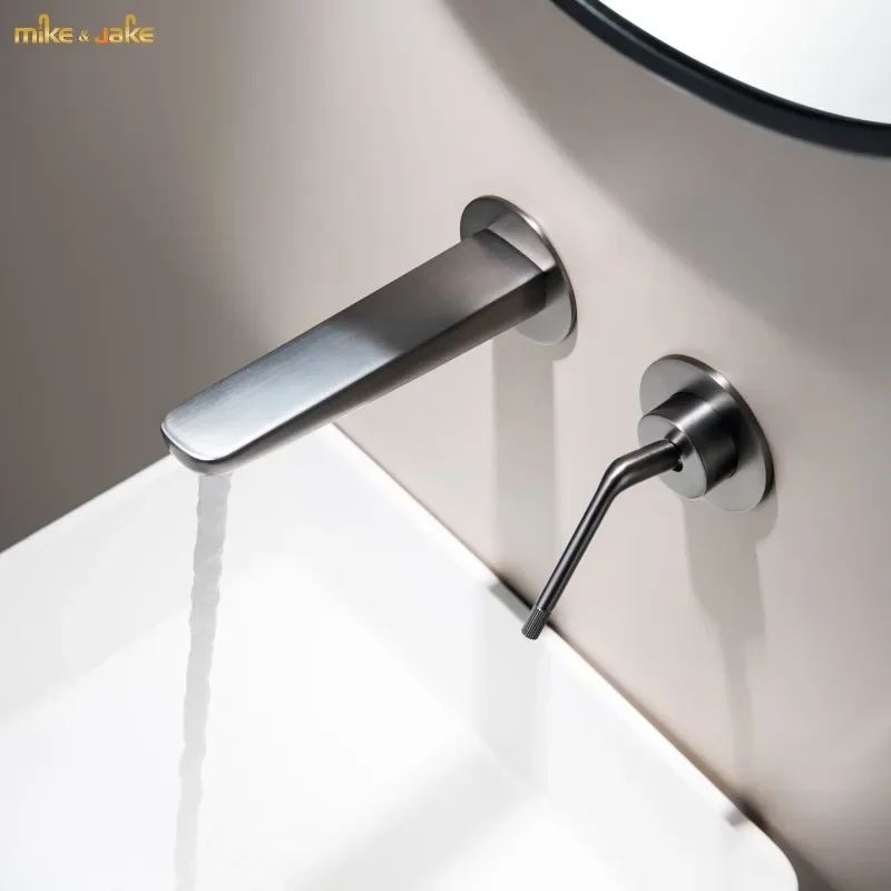 Wall-mounted cold and hot faucet gun color simple concealed embedded washbasin faucet bathroom luxury wall-mounted cold and hot