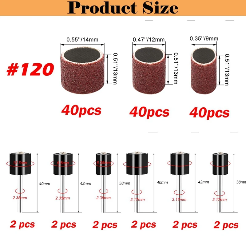 ABAE-132 Pieces Sanding Drum Set,120 Pieces Aluminum Oxide 120Grit Drum Sander Sanding Sleeves And 12 Pieces Drum Mandrels