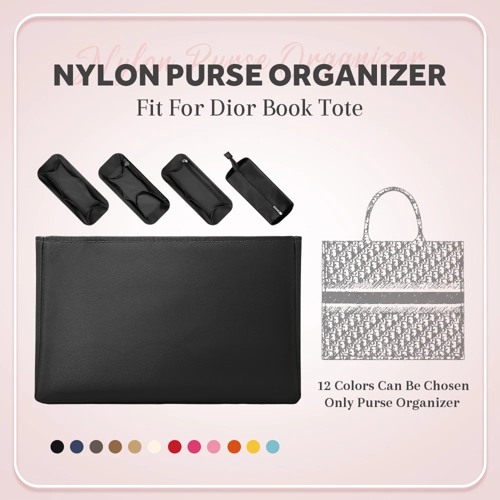 

Nylon Purse Organizer Insert, Inside Storage Bag Organizer Insert Fit for Dior Book Tote Bag Zipper Lightweight Inner Liner Bag