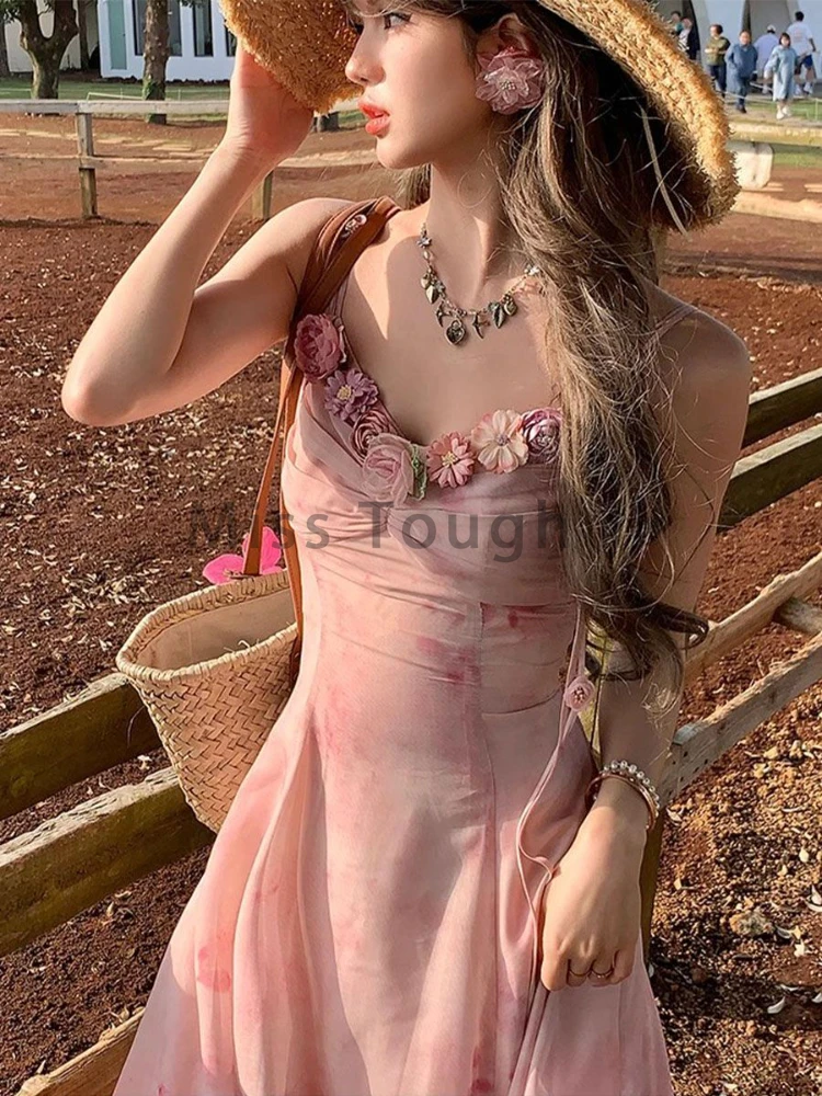 Summer New Sweet Ladies Elegant Women Dress Fashion Street Sleeveless Woman Dress Chicly Party Leisure Slim A-line Dress Female