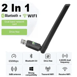 ミニワイヤレスコンピュータネットワークカード受信機,600mbps,usb,bluetooth 5.0, 2.4g,5ghz,デュアルバンド,802.11ac