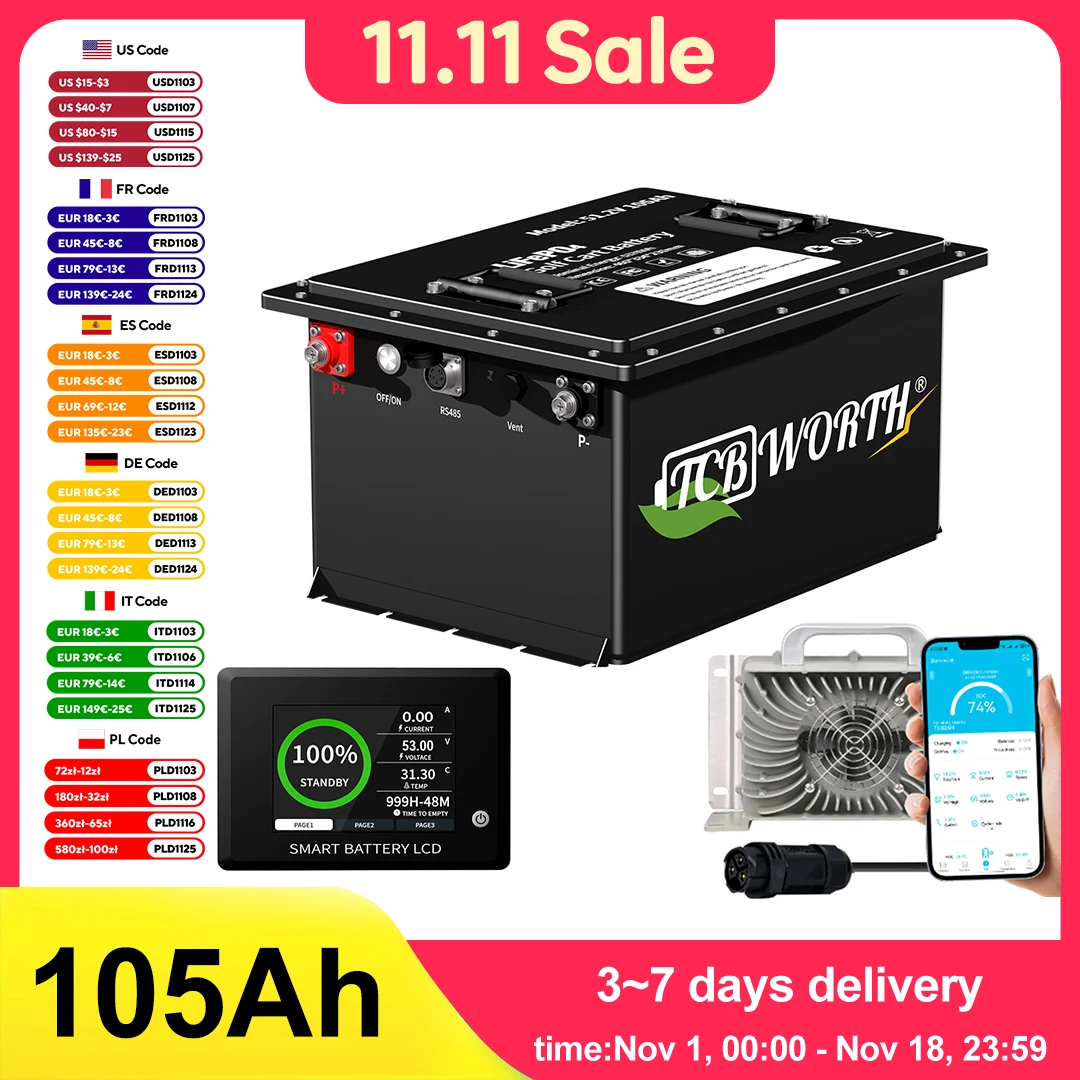 Lifepo4 Charger 48V 20A - Batería de Litio de 48V 105Ah