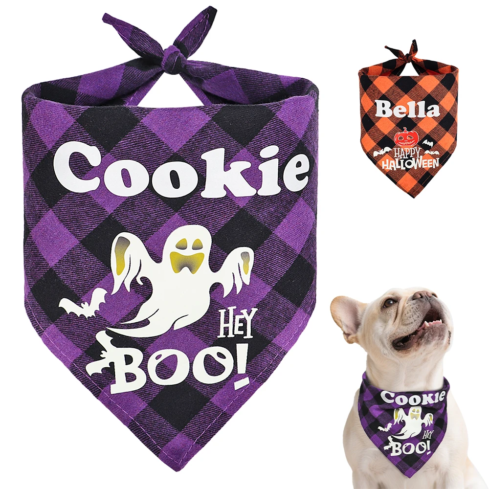 

Custom Dog Bandana Collar Dog Halloween Bandanas Clothes Luminous Ghost Pumpkin Pattern for Halloween Small Medium Large Dogs