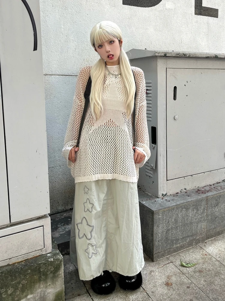 Hollowed Out  Knitwear Y2k Aesthetic Thin Sweater Harajuku Streetwear Punk Ropa De Mujer Fairy Grunge See Through Tops Jumper