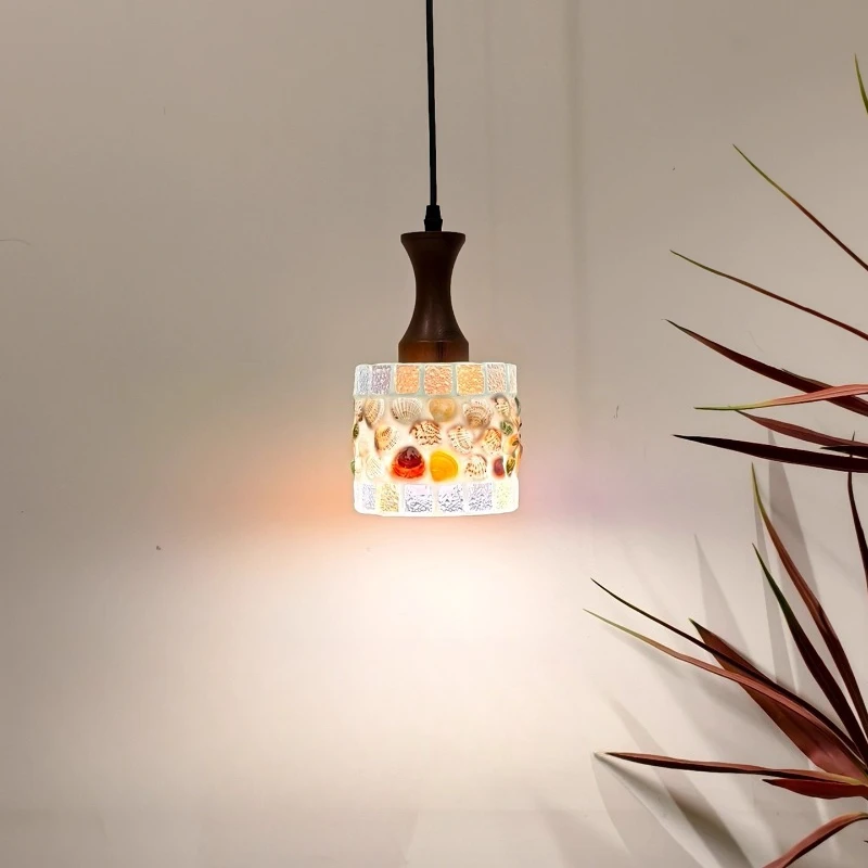 الحديثة الإبداعية قذيفة الزجاج مُثبتة في السقف ضوء خشبي LED مصباح معلق غرفة المعيشة غرفة نوم مطعم المطبخ الراتنج الثريا