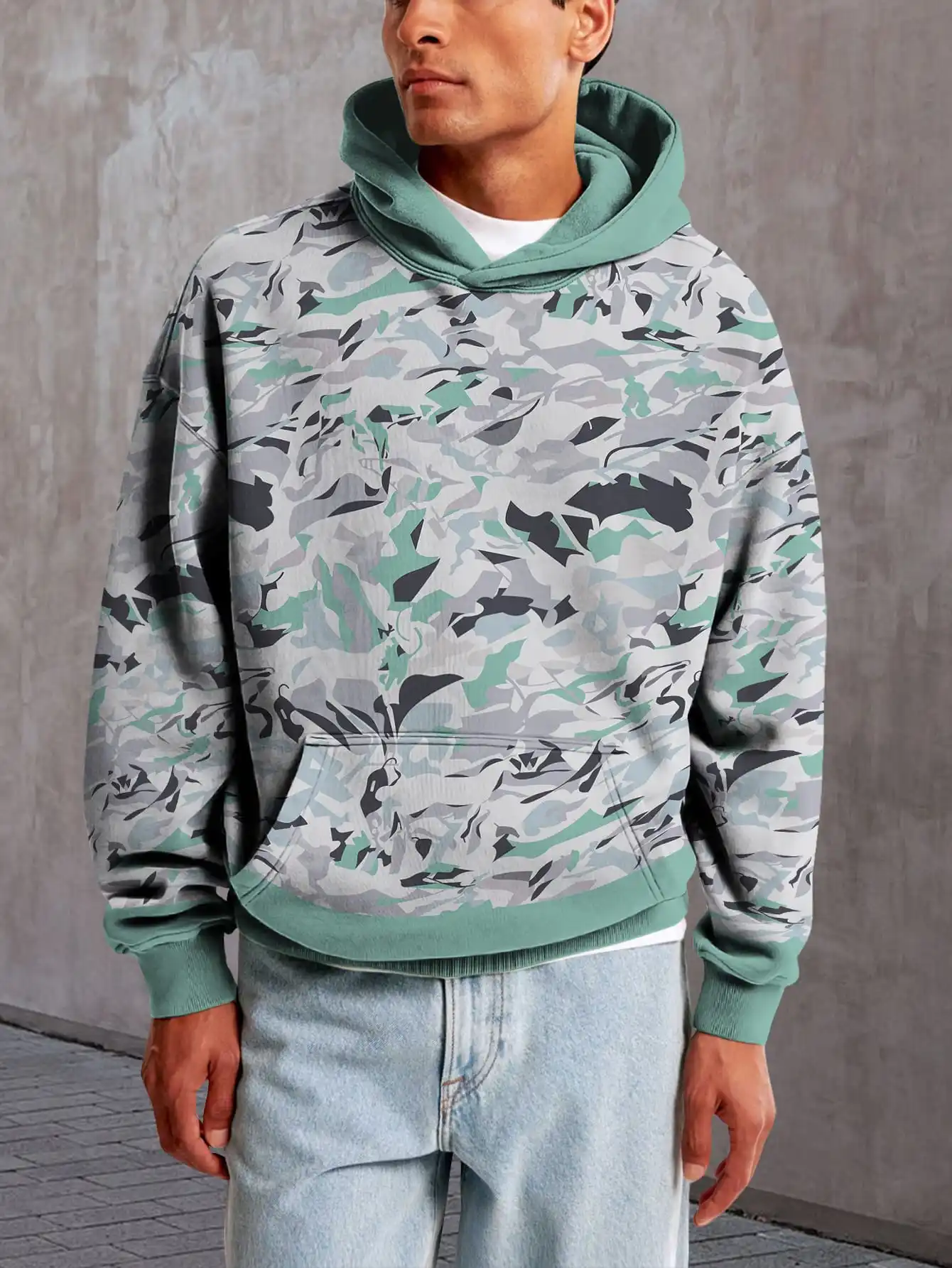 

Light Green Camouflage Style 3D Printed Hoodie Outdoor Hooded Sweatshirt Casual Street Style Pullover Hoodie Top