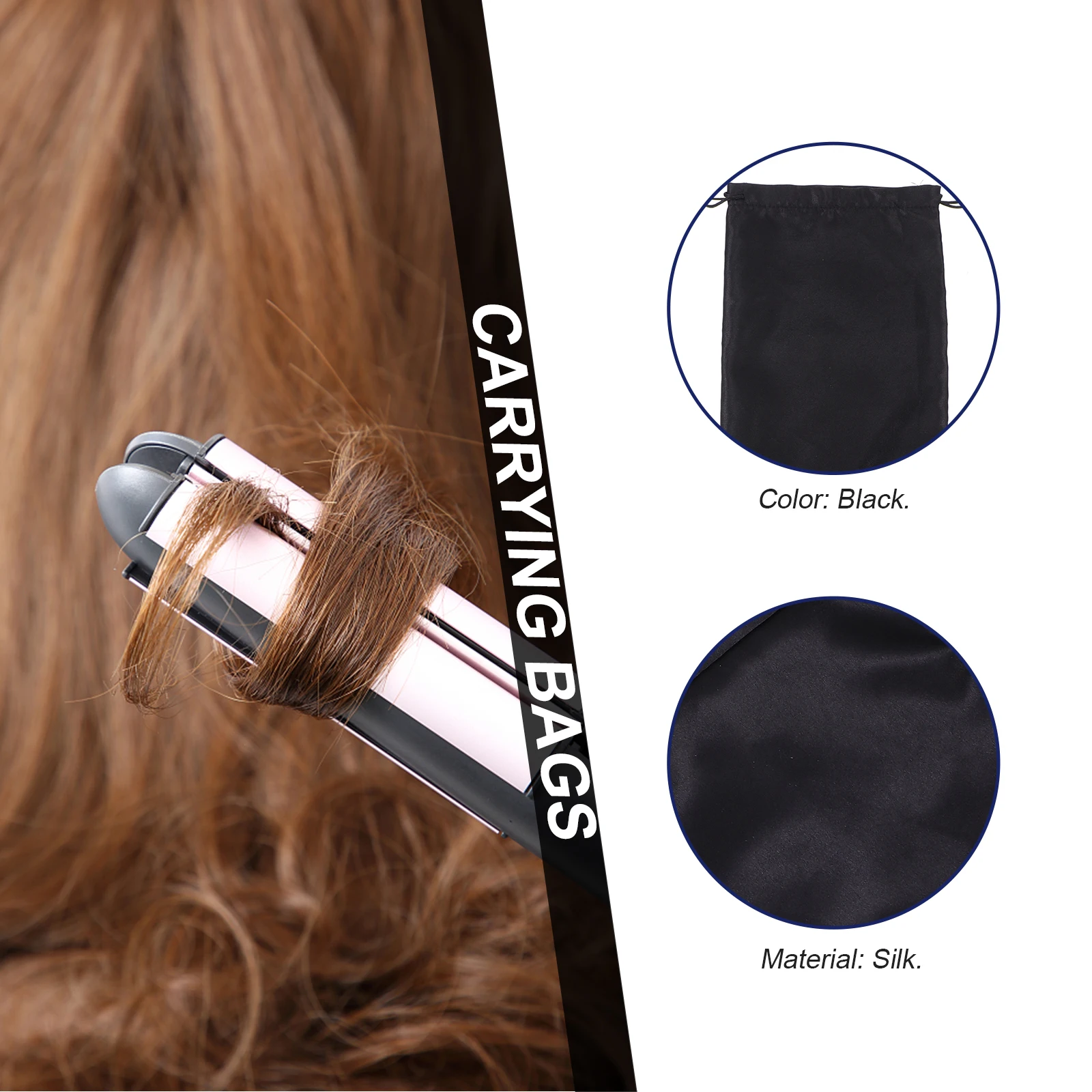 

6pcs Satin Bags Lightweight Durable Drawstring Hair Extension Tool Packaging Pouches Travel Carrying Storage