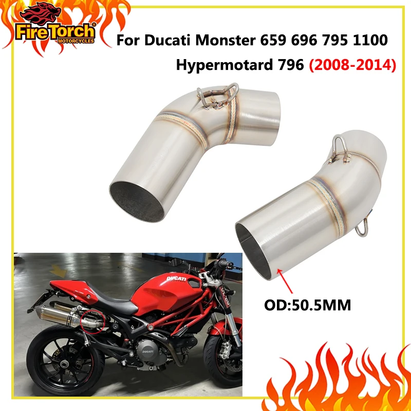 Motorcycle Left / Right Exhaust 51MM Escape Middle Link Pipe For Ducati Monster 659 696 695 795 1100 Hypermotard 796 2008 - 2014
