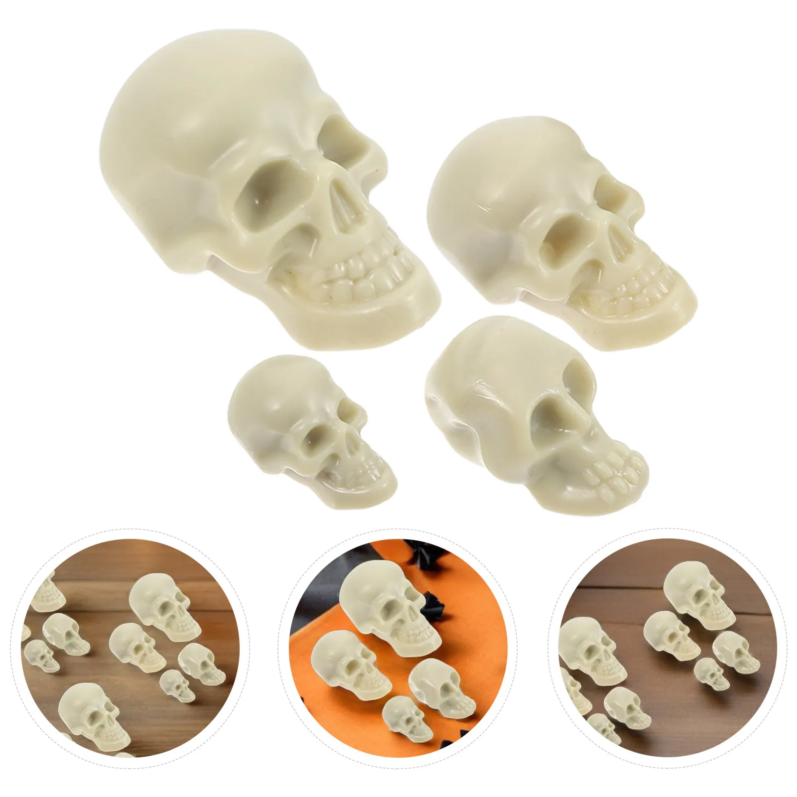 

150 Pcs Mini Skull Heads Figurines Halloween Desktop Decoration Plastic Skeleton Heads Halloween Party Photo Props Haunted House