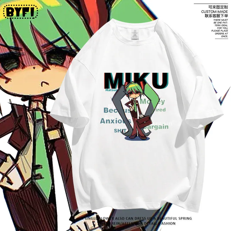 Hatsune Miku Co Branded Short Sleeved T-shirt Men's Summer Miku Loose Anime Surrounding Clothing Pain Clothing Loose Trend